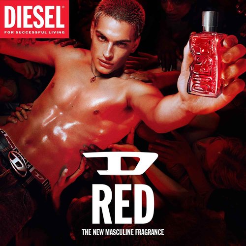Diesel D RED Eau de Parfum Spray Cologne for Men, Fougere, Notes of Red Grapefruit and Sandal Wood, 1.7 Fl Oz