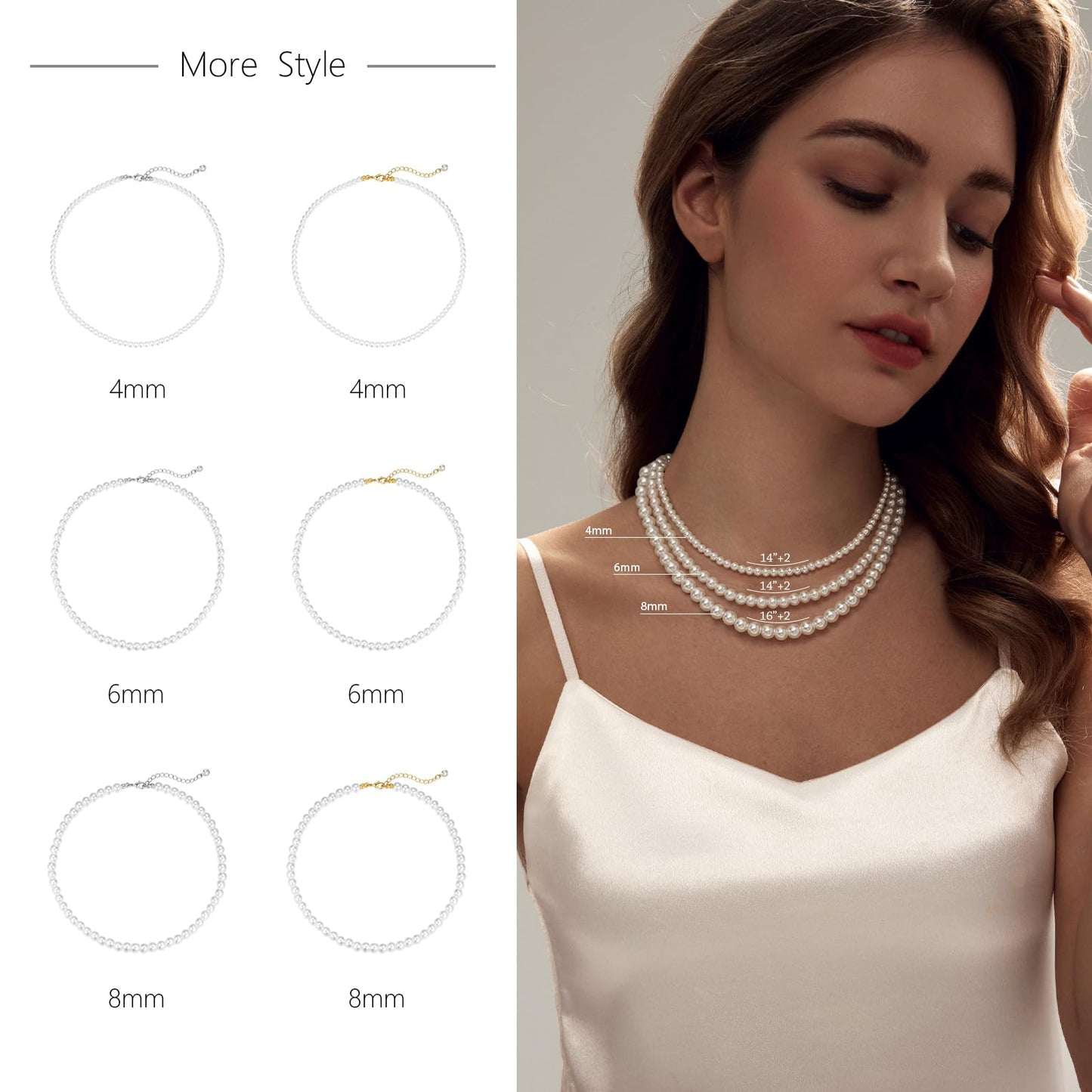 Zeffy Pearl Necklace for Women, 8MM Dainty Round Imitation Pearl Choker Wedding Delicate Jewelry for Women Simple Bridesmaid Jewelry Gifts(16"+2")