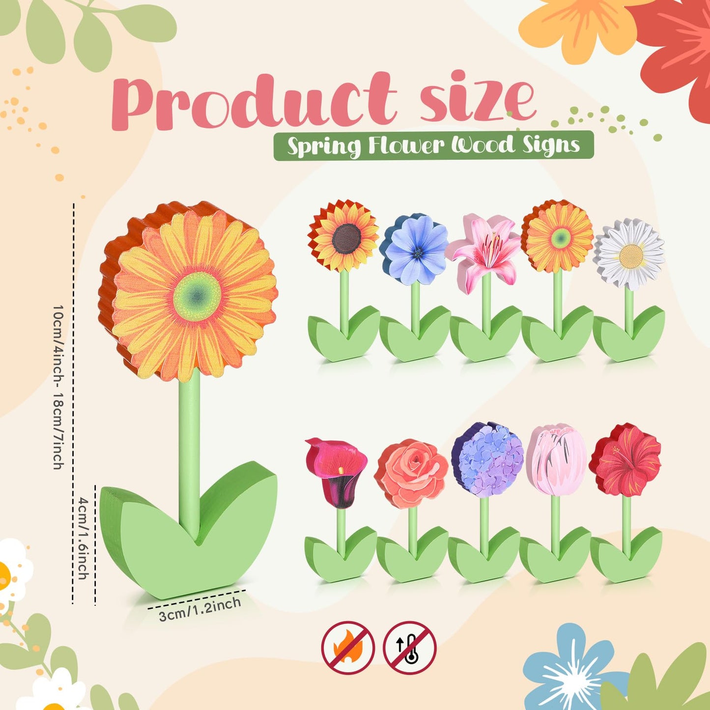 Yousoontic 10 Pack Spring Wooden Flower Table Decor Wood Tulips Daisies Centerpiece Signs Flower Shelf Sitter Floral Tiered Tray Decorations for Crafts Home Easter Office Decor Mother's Day Gifts