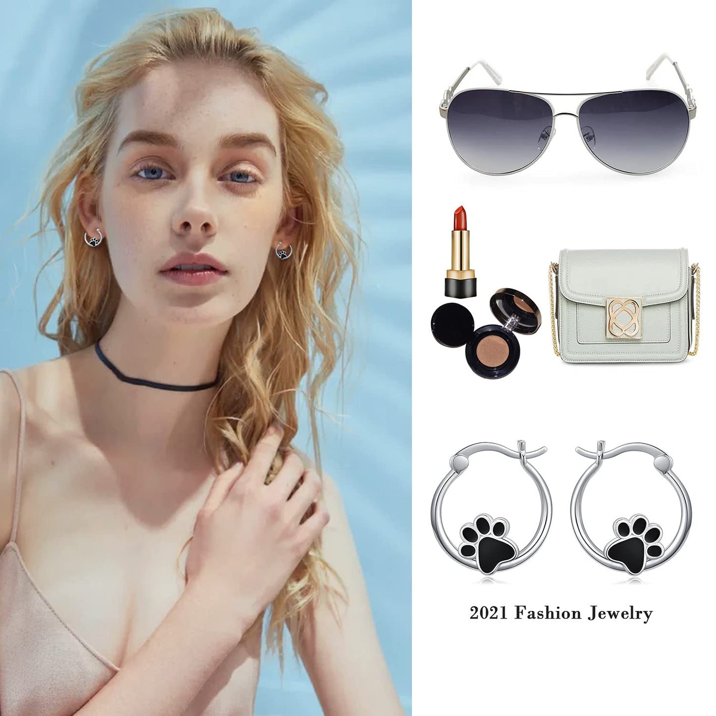 Pet Paw Earrings Sterling Silver Puppy Dog Cat Paw Print Small Hoop Earrings for Sensitive Ears Dog Lovers Graduation Gifts for Women Daughter Her
