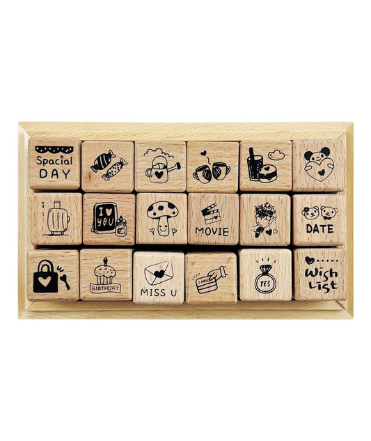 18pcs Diary Theme Wooden Rubber Stamps Kit, Cute Small Stamps for Decorative Diary Planner DIY Craft Scrapbook Card Making Letters Journal