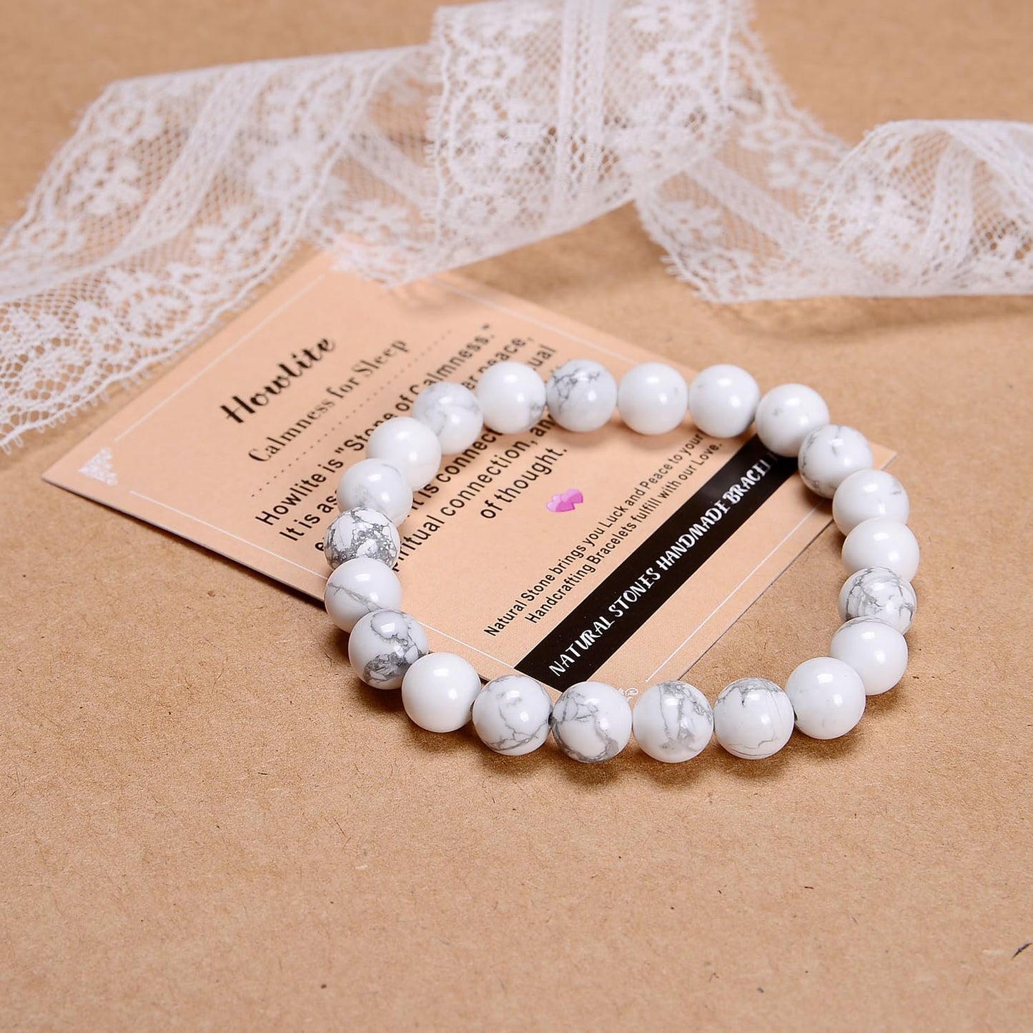 AD Beads Handmade Gemstone Stretch Elastic Bracelet Crystal Healing Reiki Nature's Beauty and Spiritual Essence Unisex (10mm, Howlite (Calmness for Sleep))