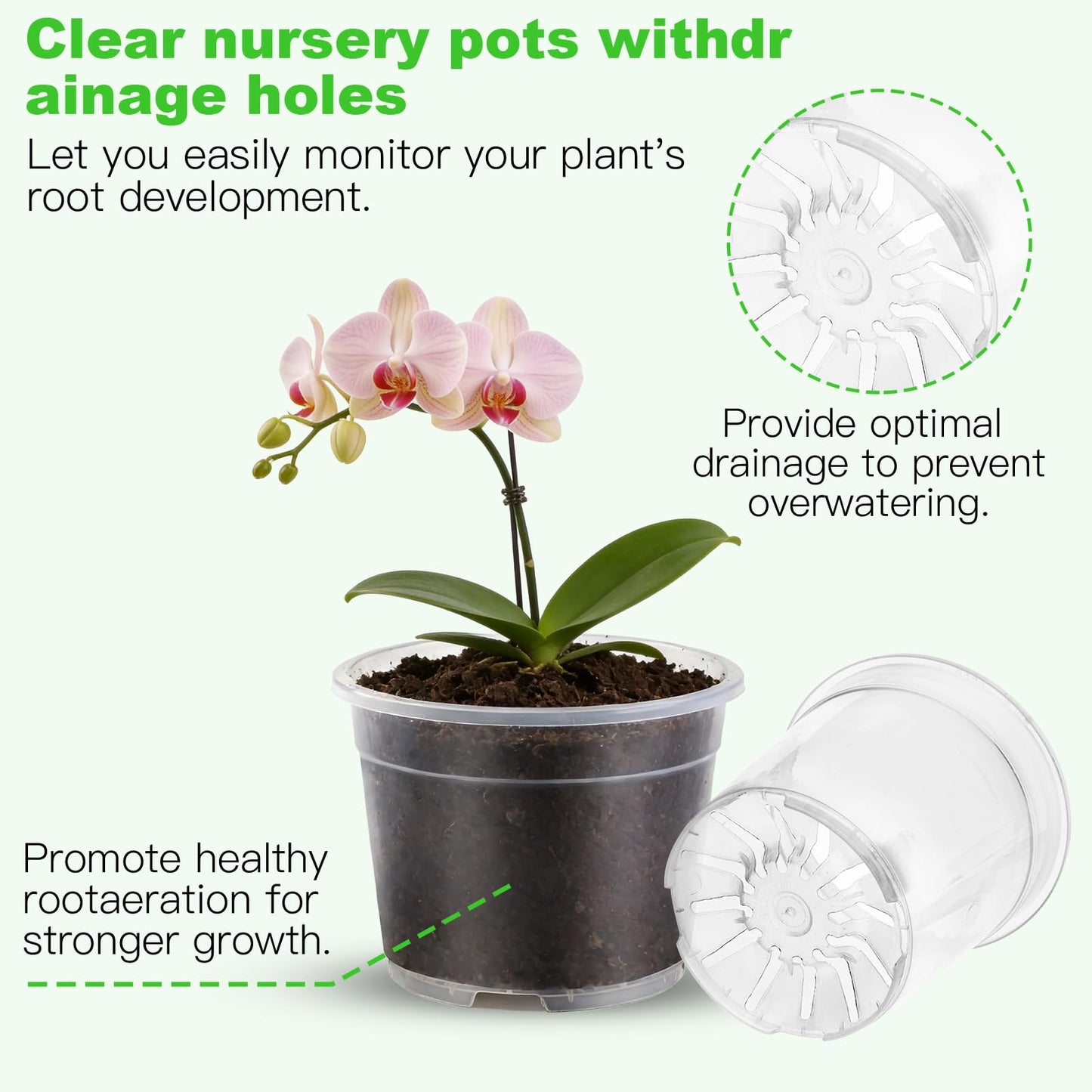 15 Packs Clear Nursery Pots with Drainage for Plants,6.8/6.7/6/5/4.5 Inch High Transparency Plastic Plant Pot Seedling Planter with 3 Decor Planters and Gardening Tools,Reinforced and High Hardness