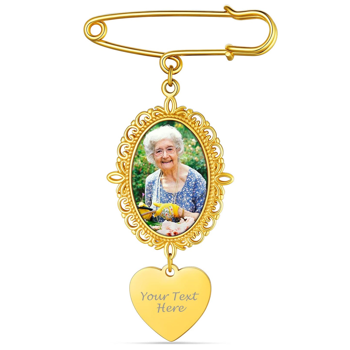 Custom4U Wedding Boutonniere Oval Bouquet Charm Pin Photo for Mother of The Bride Groom