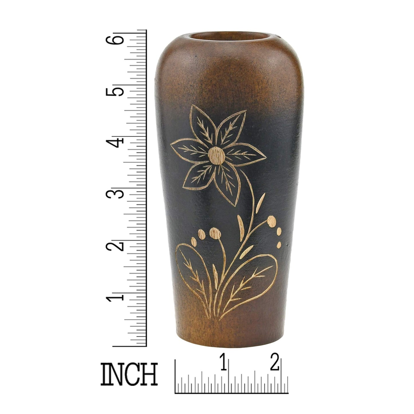 AeraVida Blooming Delicate Daisy Mango Tree Wood Flower Vase | Hand-Carved Brown and Black Decorative Piece for Home Décor | Handmade Natural Wooden Accent for Dried or Artificial Blooms