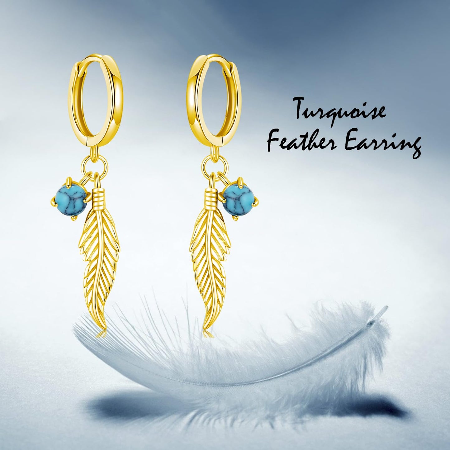 Feather Turquoise Earrings 925 Sterling Silver 14k Gold Plated Turquoise Dangle Earrings Western Earring Native American Jewelry Indigenous Gifts for Women