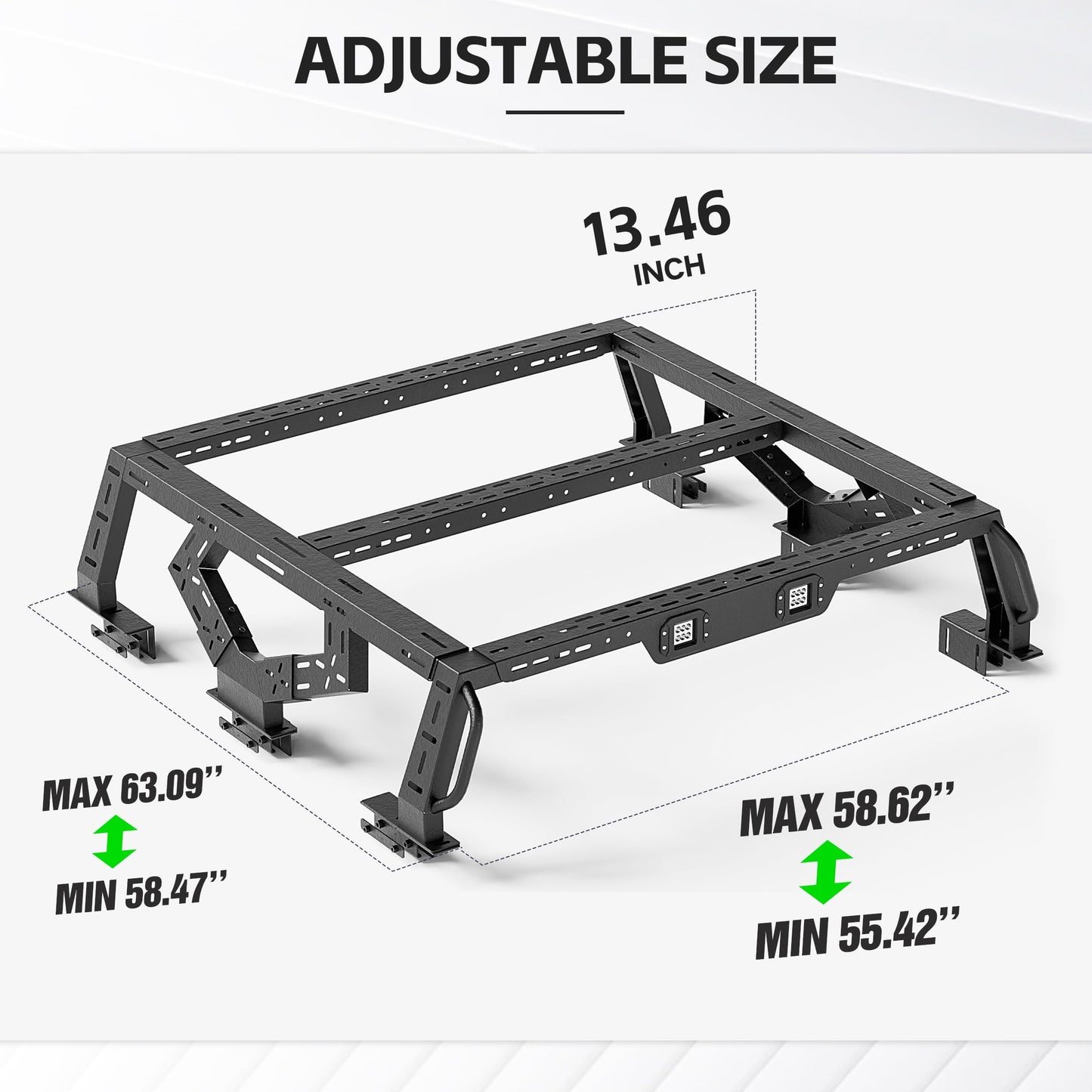 Bed Racks Truck Cargo Carrier with 2 LED Lights Compatible with Ford F150/ Toyota Tacoma/Jeep Gladiator JT/Nissan Frontier/Chevy Colorado/GMC Canyon/Ranger