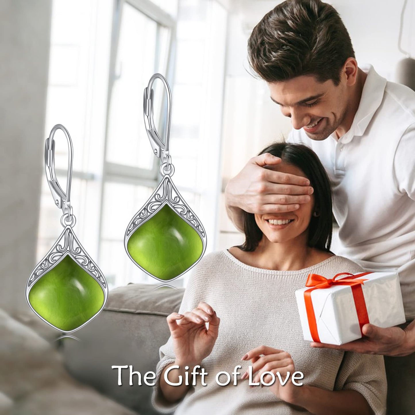Peridot Teardrop Earrings Sterling Silver Filigree Irish Green Drop Earrings Natural Stone Peridot Dangle Earrings Jewelry Christmas Gifts for Women