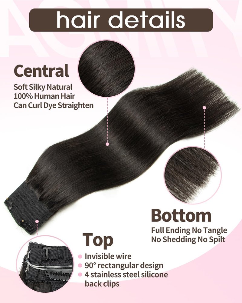 AGMITY Wire Hair Extensions Real Human Hair Jet Black 14 Inch 70g invisible Removable Thick Straight Fishing Line Remy Wire Hair Extensions for Women(14 Inch #1 Jet Black）