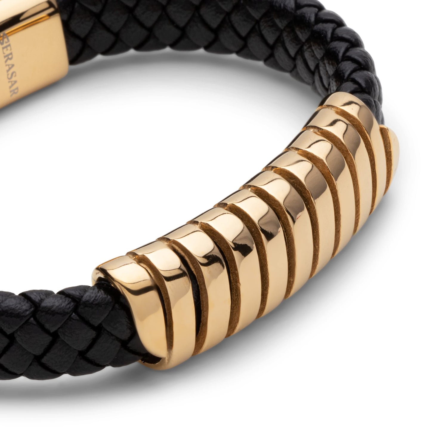 SERASAR Pulseras para hombre 23cm Oro, Caja de regalo, Piel vaca genuina trenzada, Cierre magnético ajustable, Envoltura multicapa, Joyero, Cuerda s, Accesorios joyería