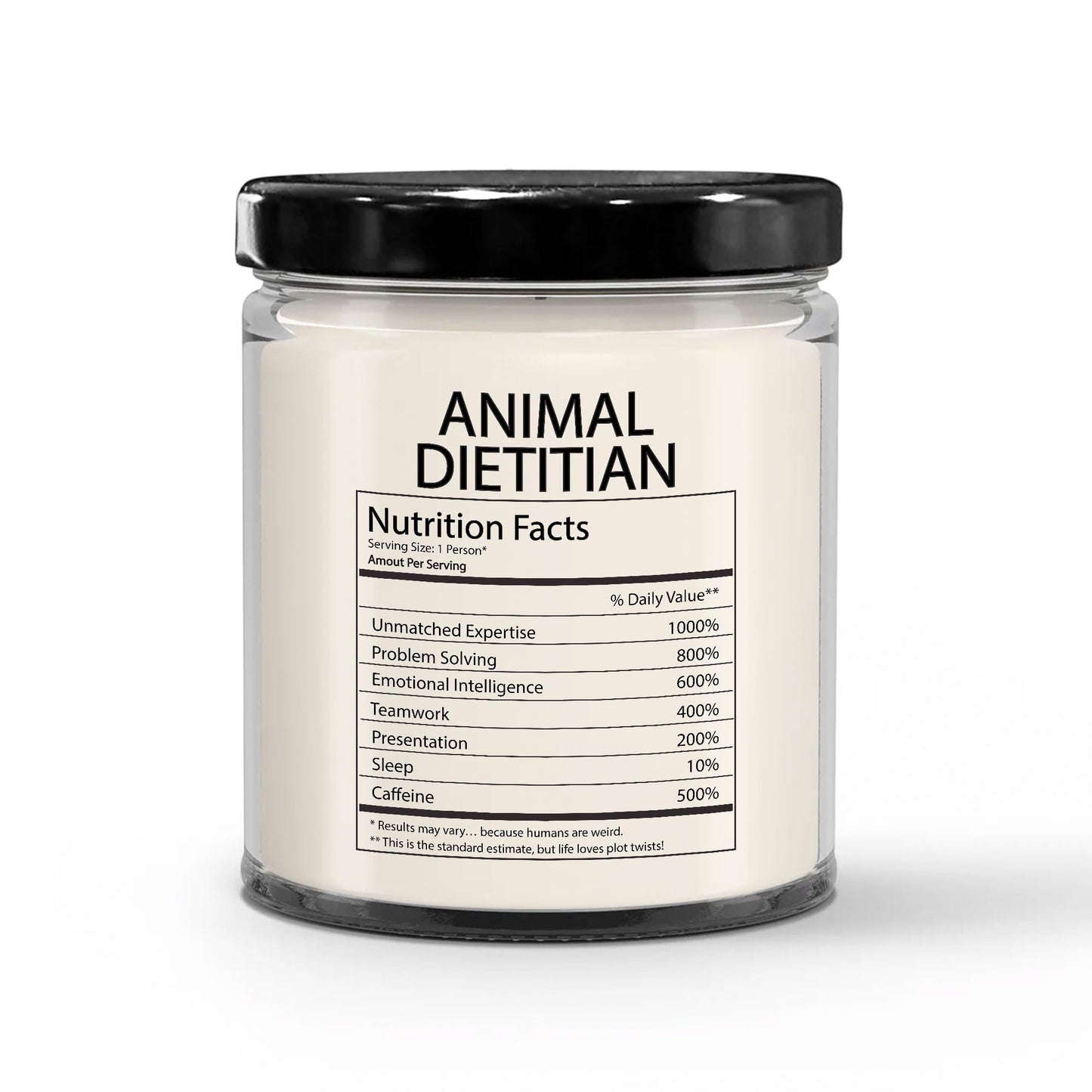 Funny Gifts for Animal Dietitian Nutrition Facts Label - Christmas Candle for Veterinary Nutritionist Staff Employee Boss - Thank You, Birthday - Vanilla Scented Soy Wax, 9oz