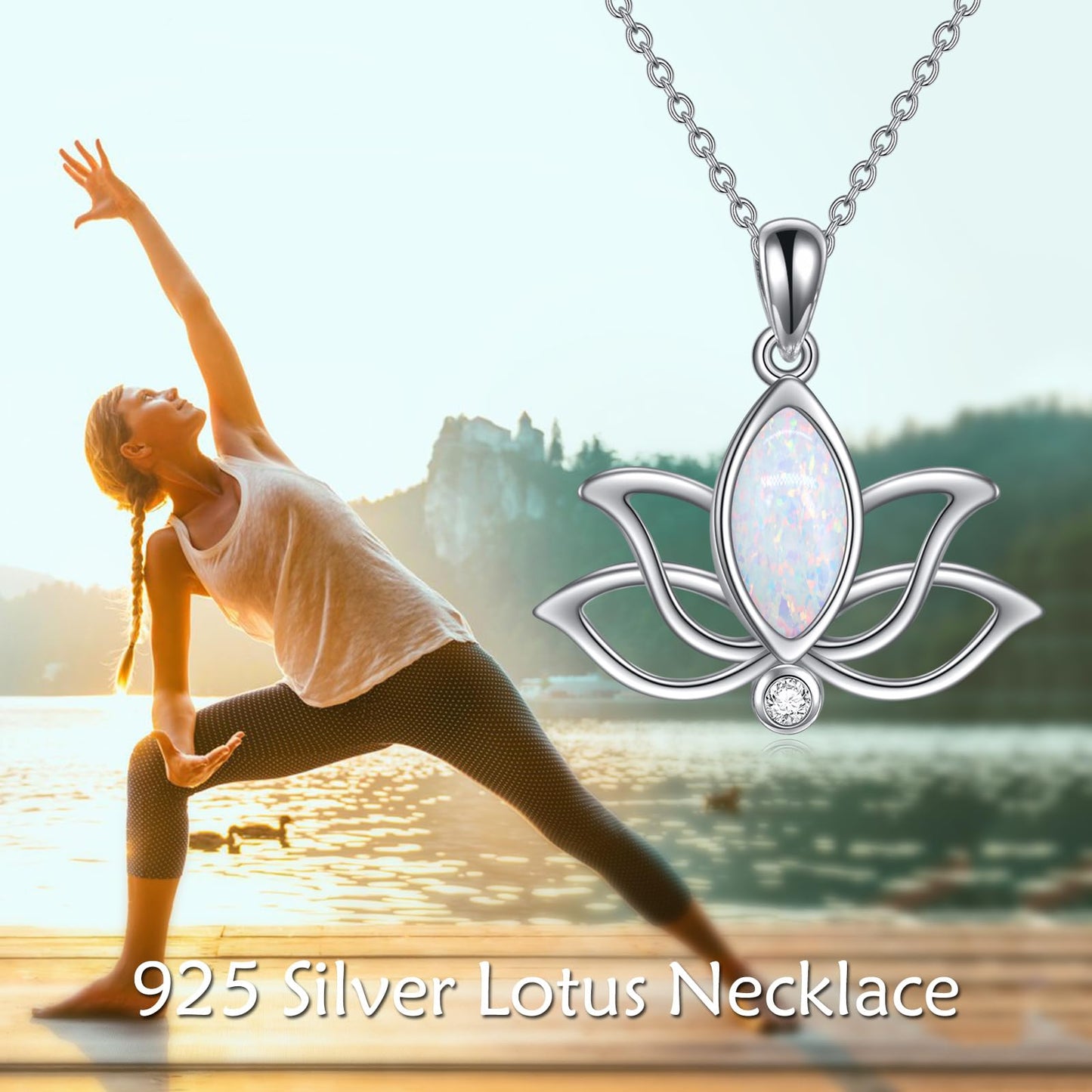 YFN Lotus Flower Necklace Sterling Silver White Opal Lotus Pendant Lotus Jewelry Gifts for Women