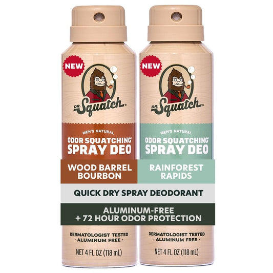 Dr. Squatch Spray Natural Men’s Deodorant – Quick Dry Deodorant Men, Aluminum Free, Dermatologist-Tested – Created for all Skin Types – Birchwood Breeze + Sandalwood Summit, 4oz (2-Pack)