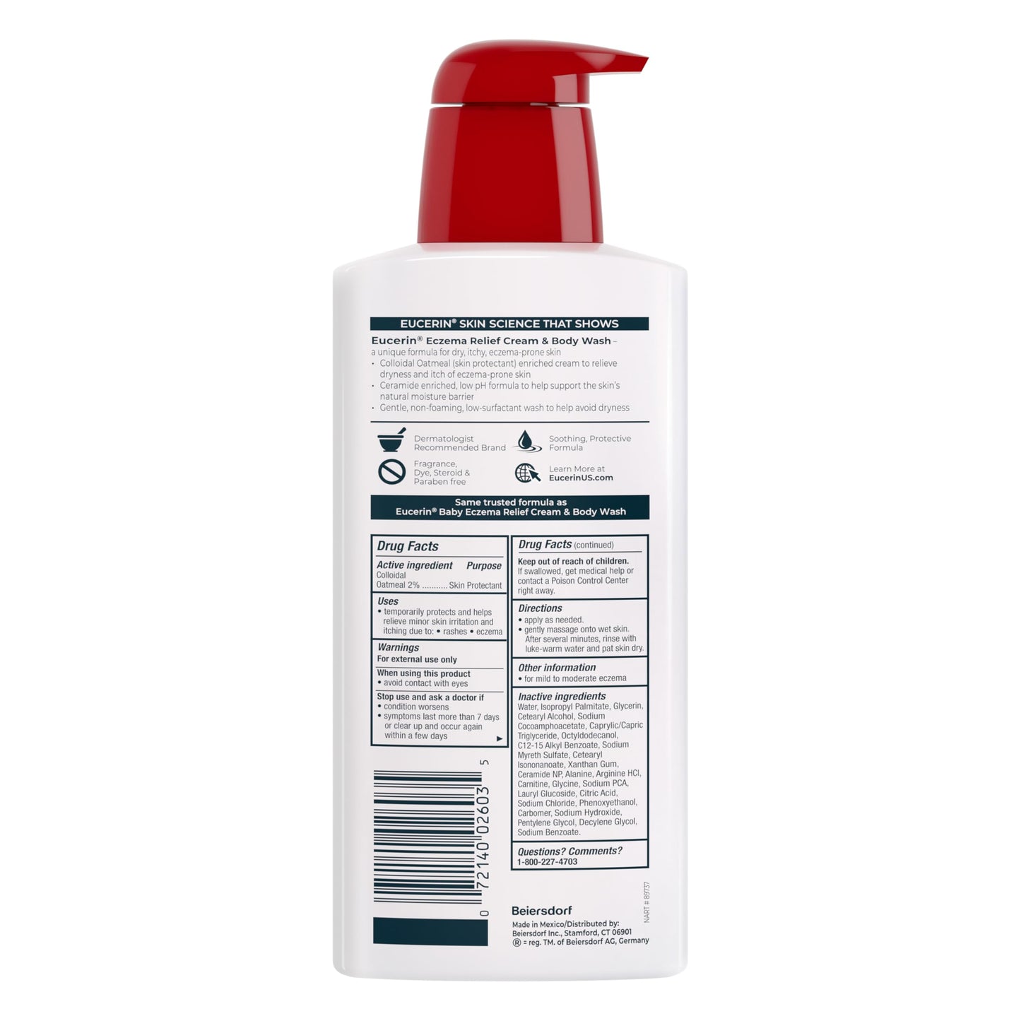Eucerin Eczema Relief Cream Body Wash, Eczema Body Wash with Colloidal Oatmeal, Ceramide-3 and Licorice Root Extract, 13.5 Fl Oz Bottle