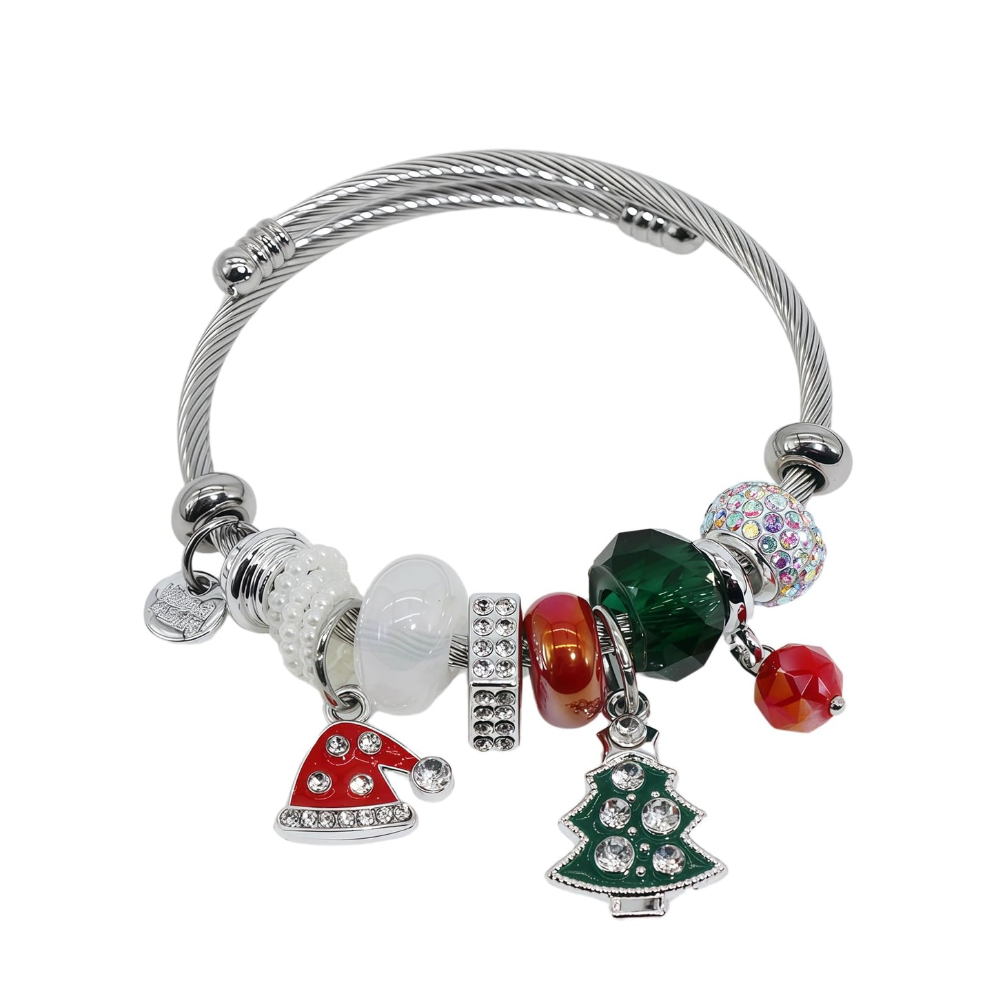 IUULOB Silver Women Bracelets - Adjustable Charm Bracelets for Women Birthday Gifts Favors Titanium Steel Bracelet Bundle Jewelry Kit (G: Christmas Hat - Christmas Tree)