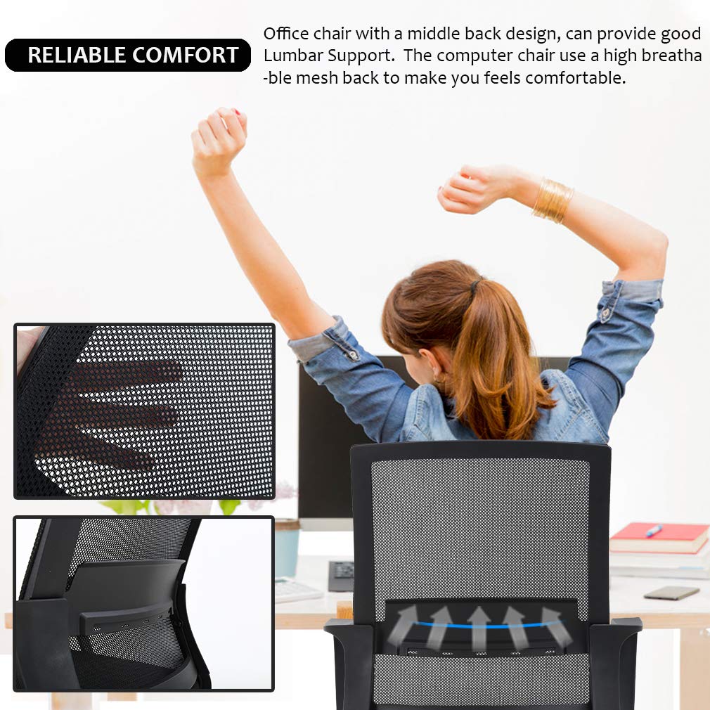 Home Office Chair Ergonomic Desk Chair Swivel Rolling Computer Chair Executive Lumbar Support Task Mesh Chair Adjustable Stool for Women Men (Black)