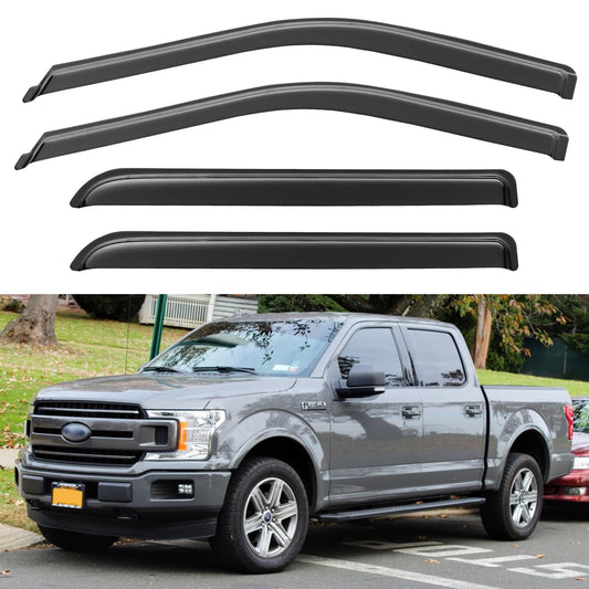Window Visors Rain Guards for 2015-2026 Ford F150 SuperCrew, Out-Channel Sun Rain Shades Window Vent Deflectors for 2017-2026 F-150 Raptor F250 F350 F450 F550 Super Duty Crew Cab, for Full-Size Cabs