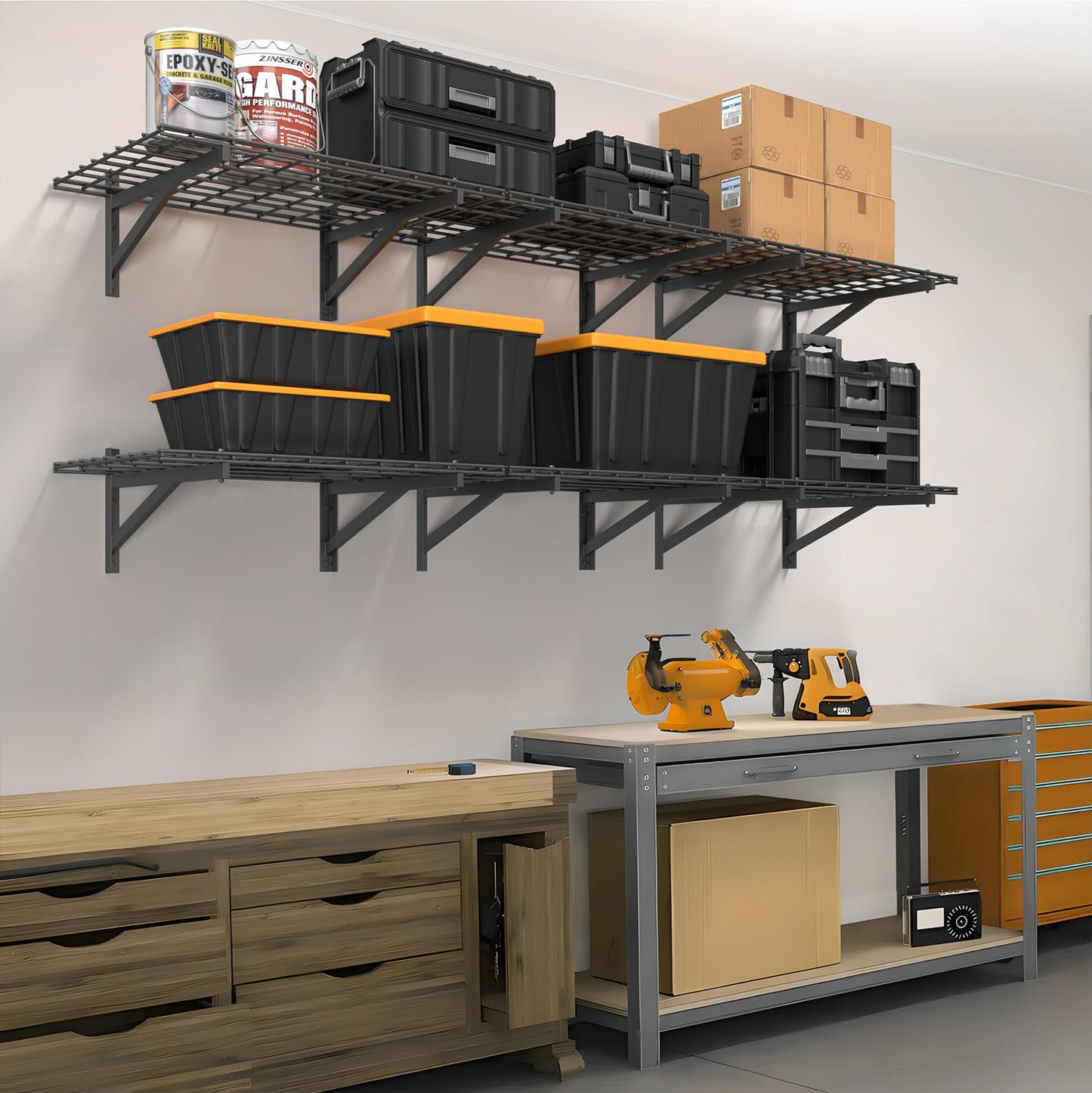 Jusgym 4 Pack Heavy Duty Garage Wall Shelving Set (2x3ft), Wall Mounted Garage Shelves 1400lbs Capacity, 24"x72" Shelf Storage Rack Floating Shelves, Black