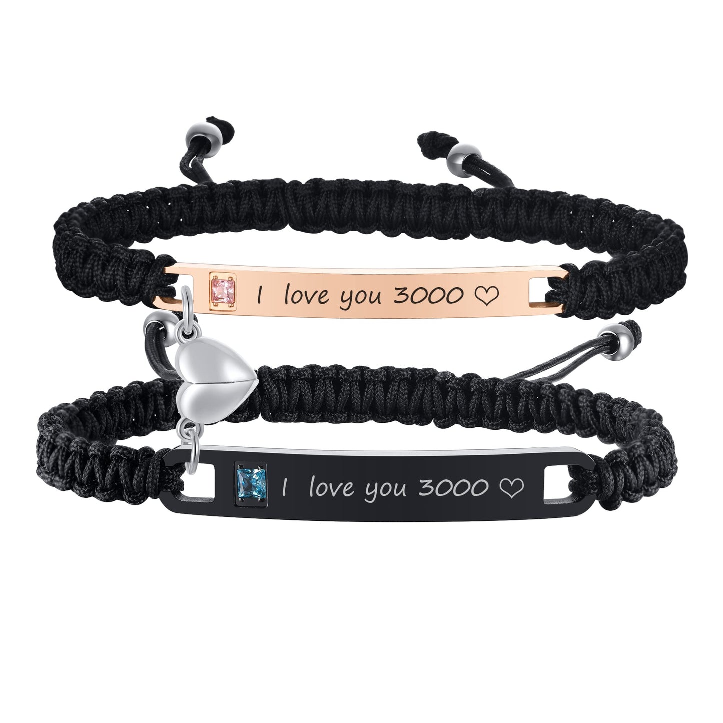 MEALGUET I Love You 3000 Couple Bracelet for him her, Hand Braided Couple Bracelets Set Mutual Attraction Relationship Bracelet Personalized Gift for Men Women, Handmade