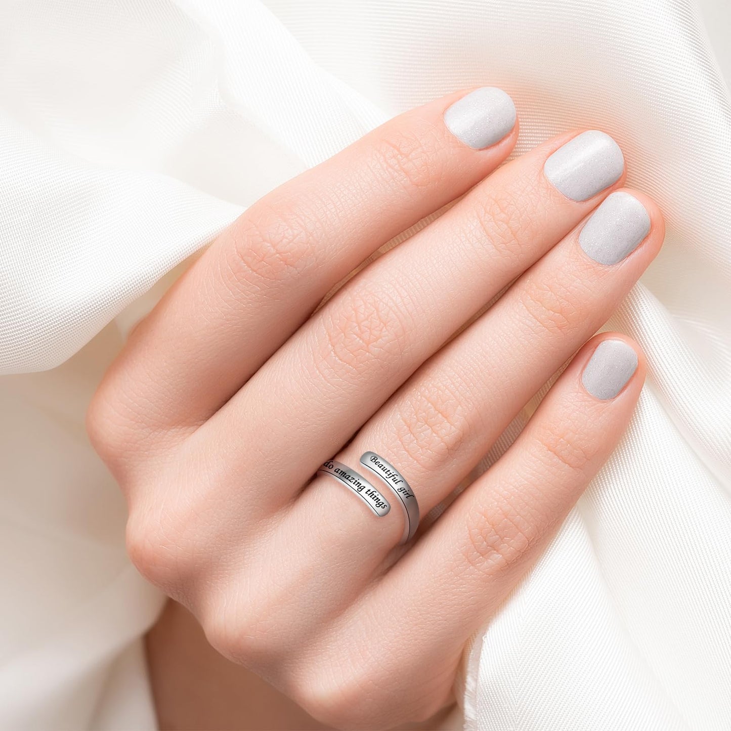 925 Sterling Silver Inspirational Jewelry Adjustable Wrap Open Ring Encouragement Gift for Women(Beautiful * you can do amazing things)