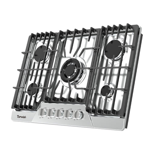 12 Inch Gas Cooktop, TOPWISH Gas Stove Top with 2 High Efficiency SABAF Burners, NG/LPG Convertible 304 Stainless Steel Built-in Propane Stovetop with Thermocouple Protection for Apartments, Rvs