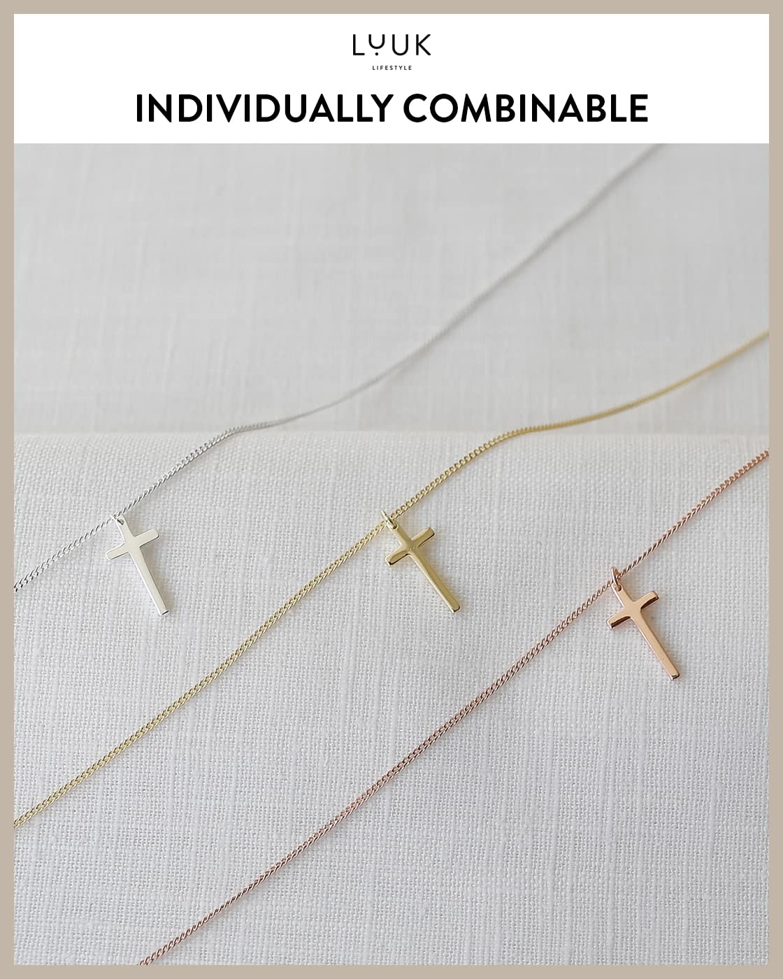 LUUK LIFESTYLE Necklace in 925 Sterling Silver with cross pendant and HAPPINESS gift card, lucky charm, Christian cross, protection against evil, classic sleek look, 19”, religious object, gold