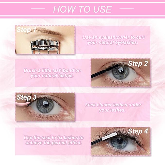 Individual Lashes Large Tray D Curl Lash Clusters 10D 20D 30D 40D Individual Lash Extensions Cluster Lashes Lash Extension Supplies Eyelash Clusters (20D-0.07D, 10mm)