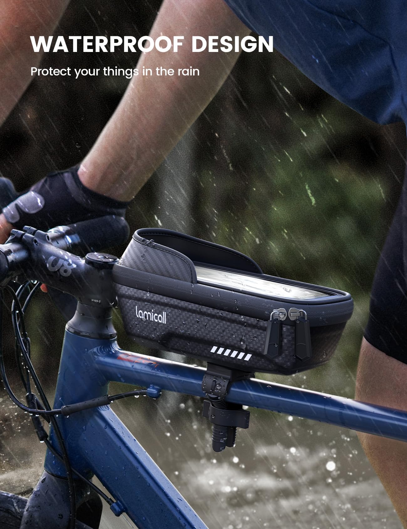 Lamicall Bike Frame Bag Waterproof - [1s Release] [2 in 1] Bike Phone Mount Holder, Bicycle Top Tube Bag, Cycling Pouch with Rain Cover, Bikes Accessories Gifts for Phones Under 7"