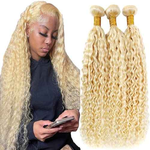 Condescension Human Hair Bundles 20 22 24 Inch Blonde 613 Deep Wave Bundles Human Hair Unprocessed Brazilian Virgin Quick Weave Hair for Black Women