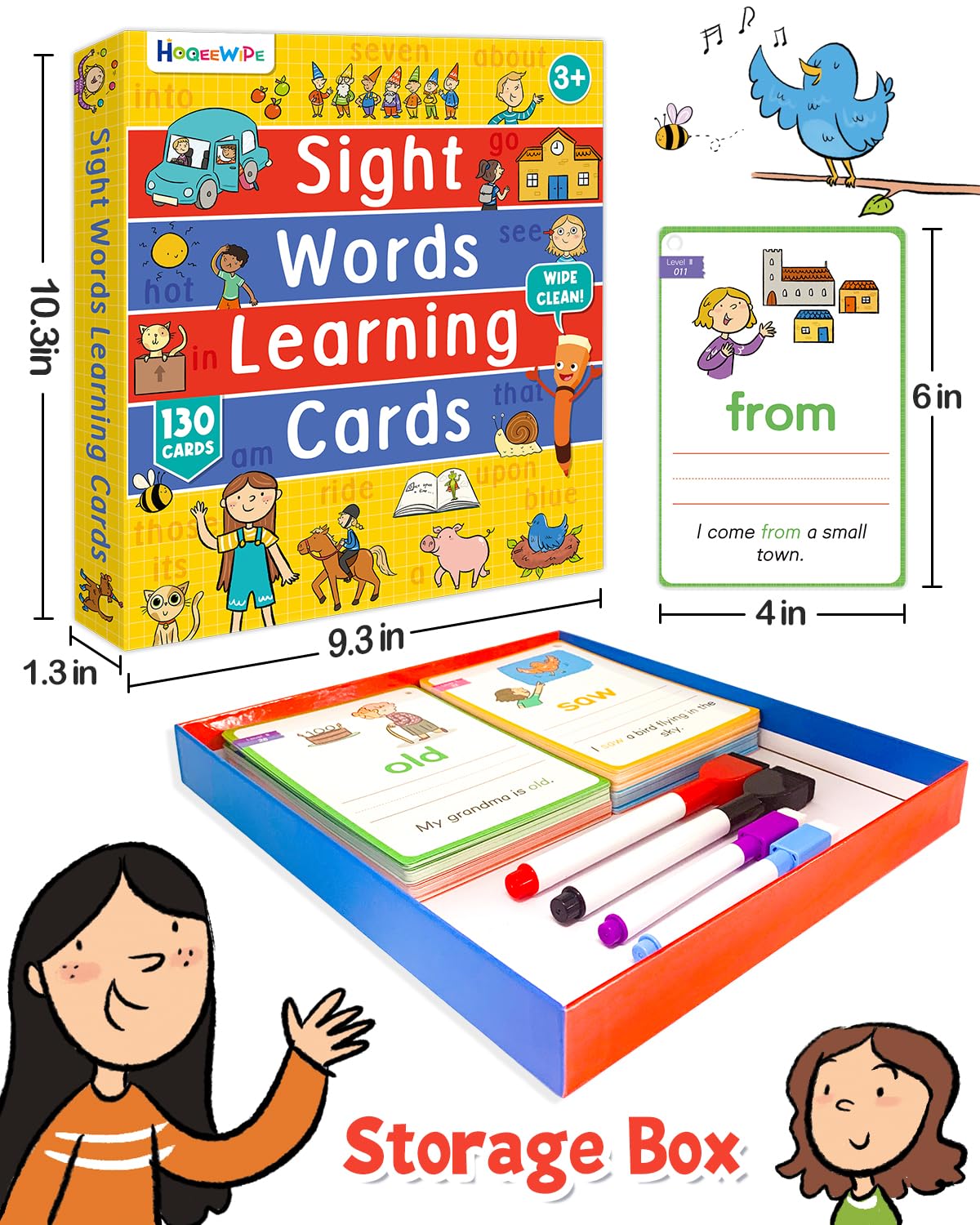 HOQEEWIPE Sight Words Flash Cards Kindergarten, Reusable 250 Dolch Sight Word Games to Learn to Write, Speak and Spell-Homeschool Supplies, Essential Preschool Learning Activities for Kids Ages 3-5