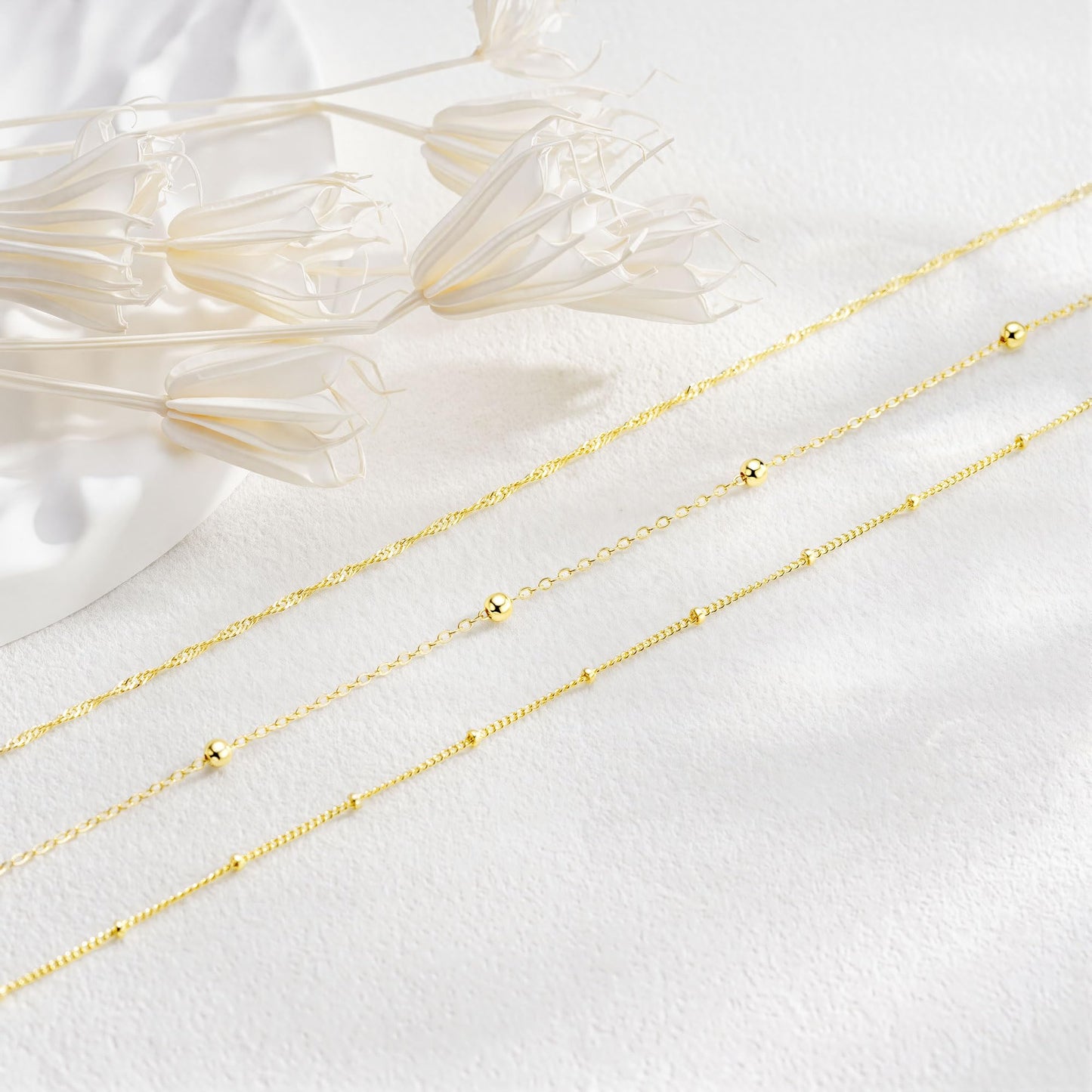 Yoosteel Layered 14k Gold Plated Necklace for Women,Dainty Ball Link Simple Thin Satellite Chain Wave Choker Necklaces Set Stack Trendy Jewelry Gifts for Women
