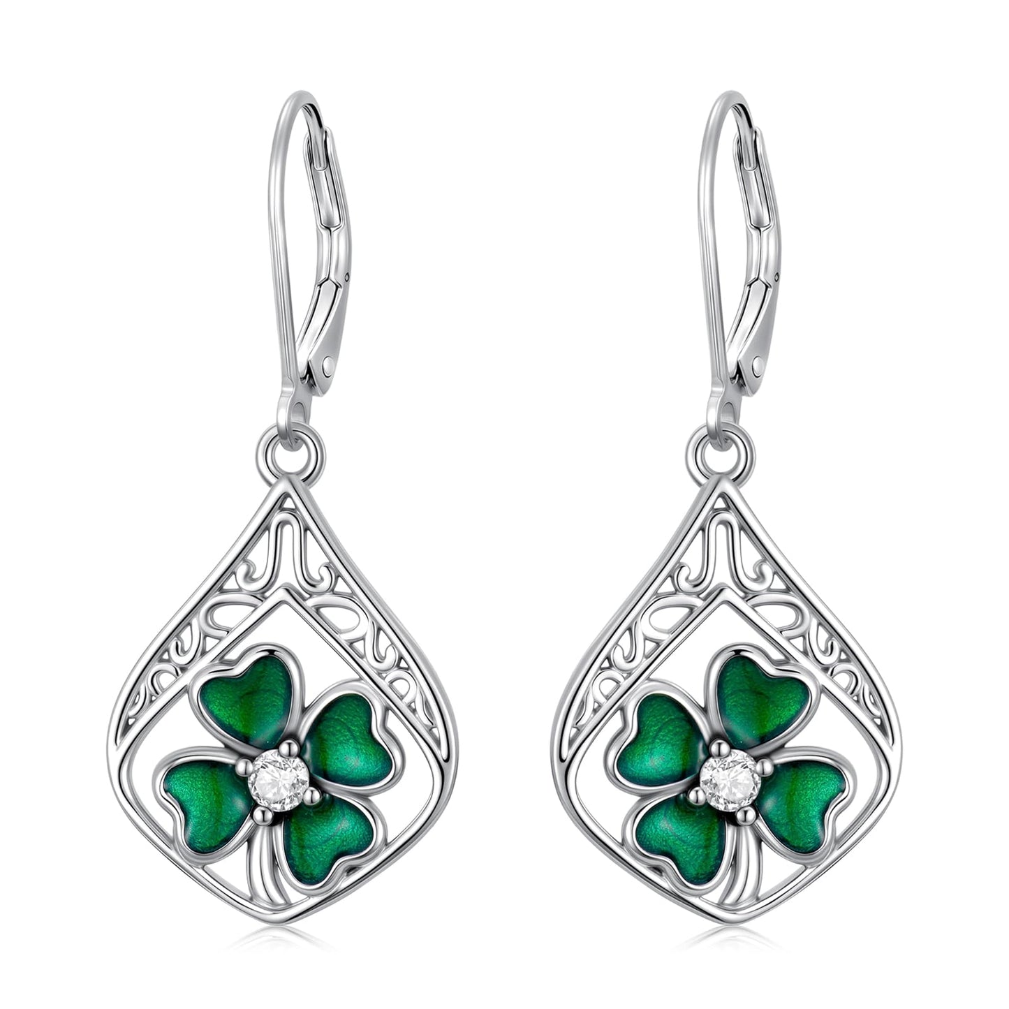 YYmqmq Green Clover Earrings for Women 925 Sterling Sliver Shamrock Dangle Earrings Leverback Filigree Jewelry Irish Jewelry St Patricks Day Gifts for Women Girlfriend