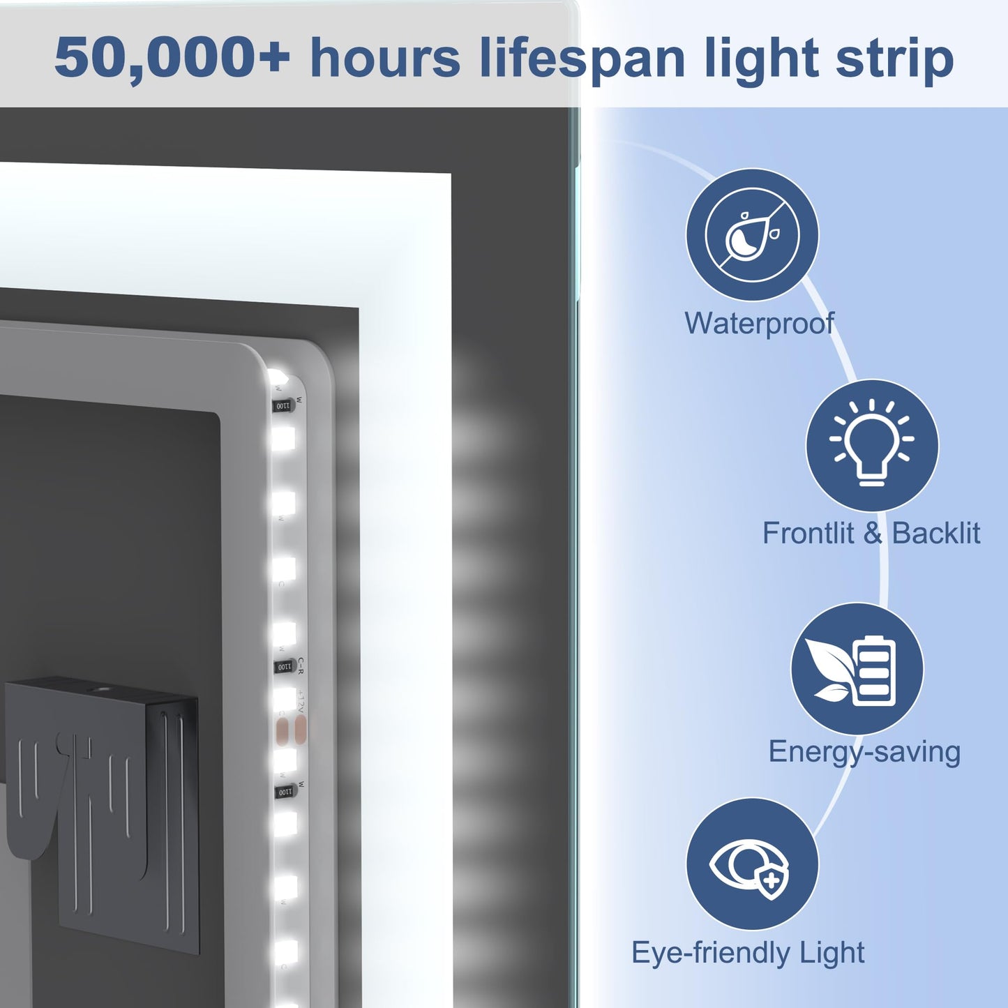 STARLEAD Led-Bathroom-Mirror-with-Lights, 28"x36" Wall-Mounted with 3 Colors Dimmable Light, Bluetooth Speaker, Anti-Fog, Memory, Tempered Glass, Front & Backlit (Horizontal/Vertical)