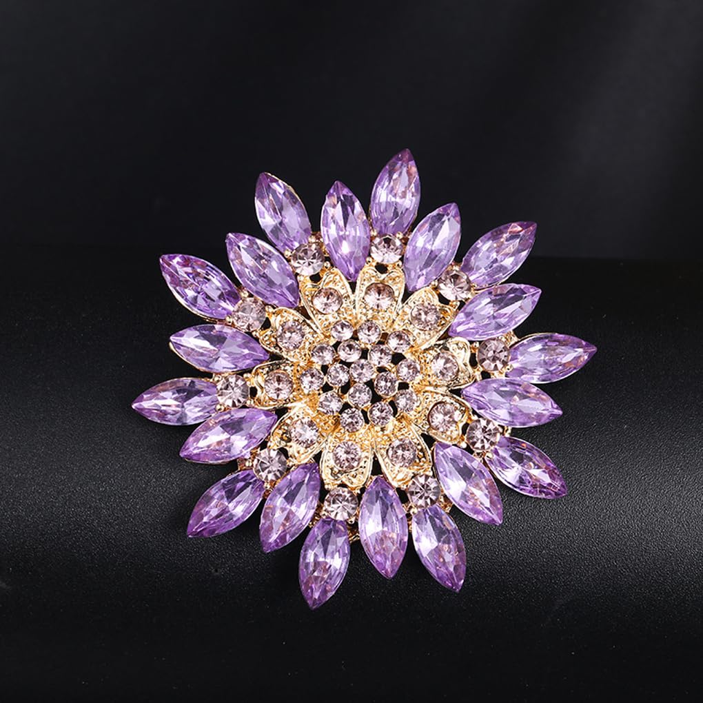 Rhinestone Large Flower Brooches Pins for Women Fashion Sparkly Crystal Sunflower Statement Brooch Wedding Party Suit Dress Formal Jewelry Accessories (purple)