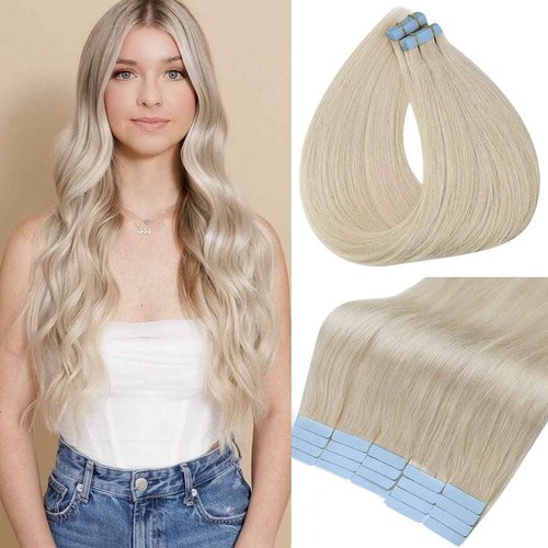 Seamless Invisible Leather Knitted Hair Extensions Pu Leather Knitted 100% Human Hair 24 Inches # 60 Platinum Blonde Hair 50g 20 Pieces