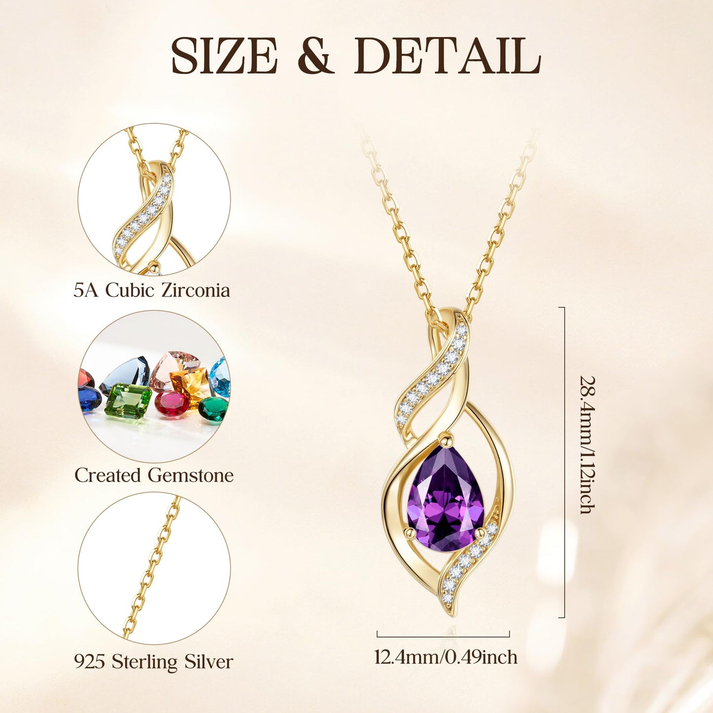 FANCIME 14K Gold Plated February Birthstone Necklace for Women Amethyst Teardrop Necklace Sterling Silver Infinity Love Birthday Gifts for Women, 16"+2" Inches