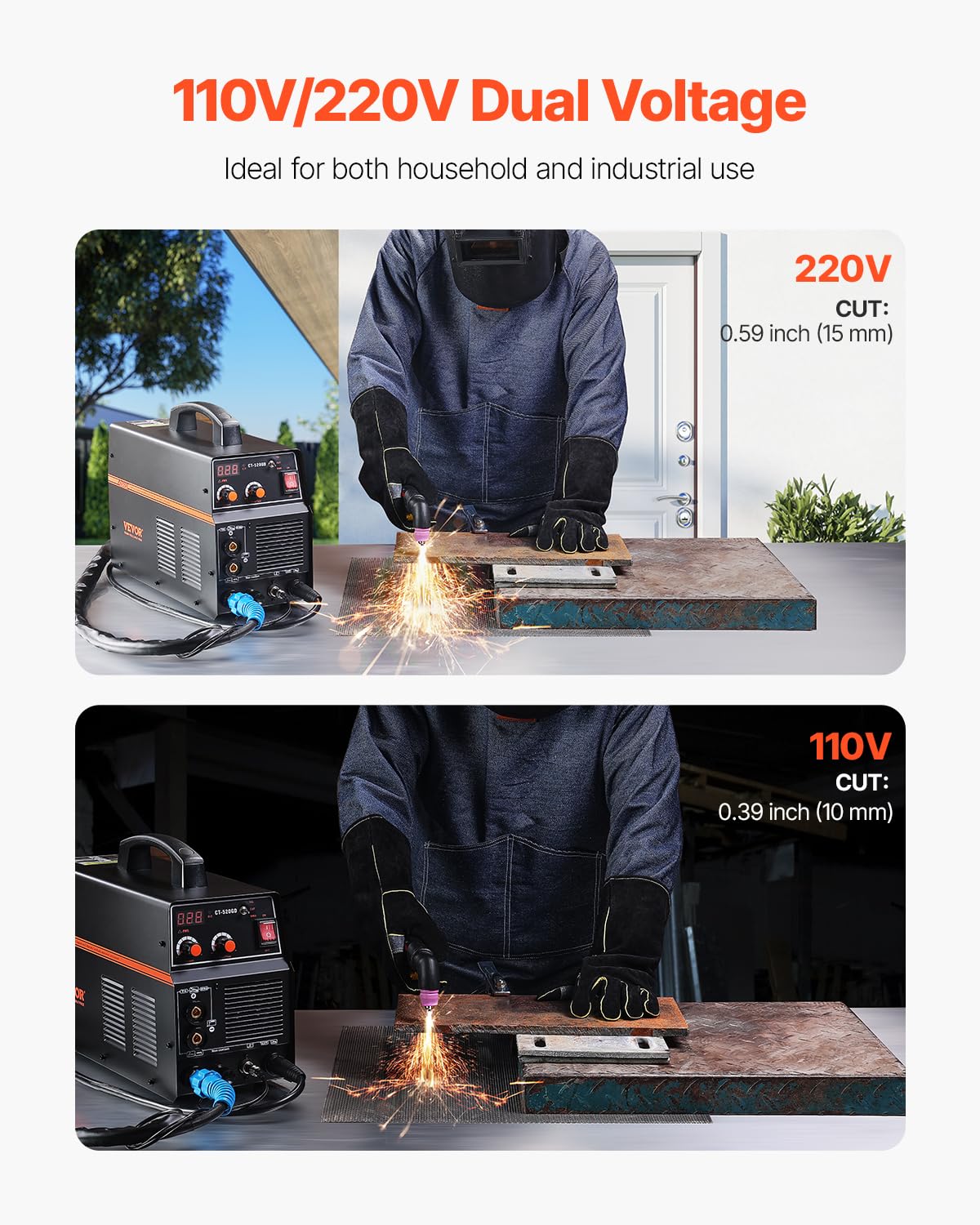 VEVOR 3 in 1 Plasma Cutter Welder Machine, CT-520GD TIG/MMA Plasma Cutter Combo Machine, 50A Non-Touch Pilot Arc Plasma Cutter, 200A TIG and Stick Welder, Digital 110/220V Dual Voltage IGBT Inverter
