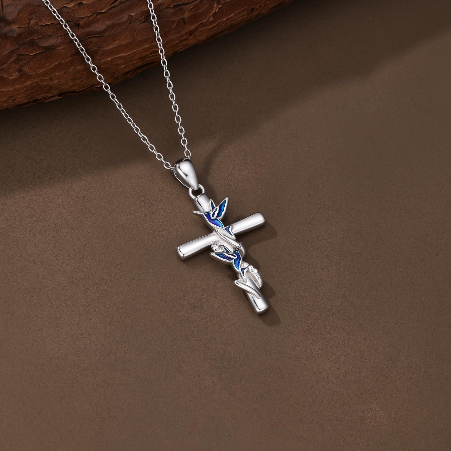 YYB Cross Necklace Valentines Day Gifts for Women 925 Sterling Silver Hummingbird Necklace Hummingbird Cross Pendant Gifts for Women