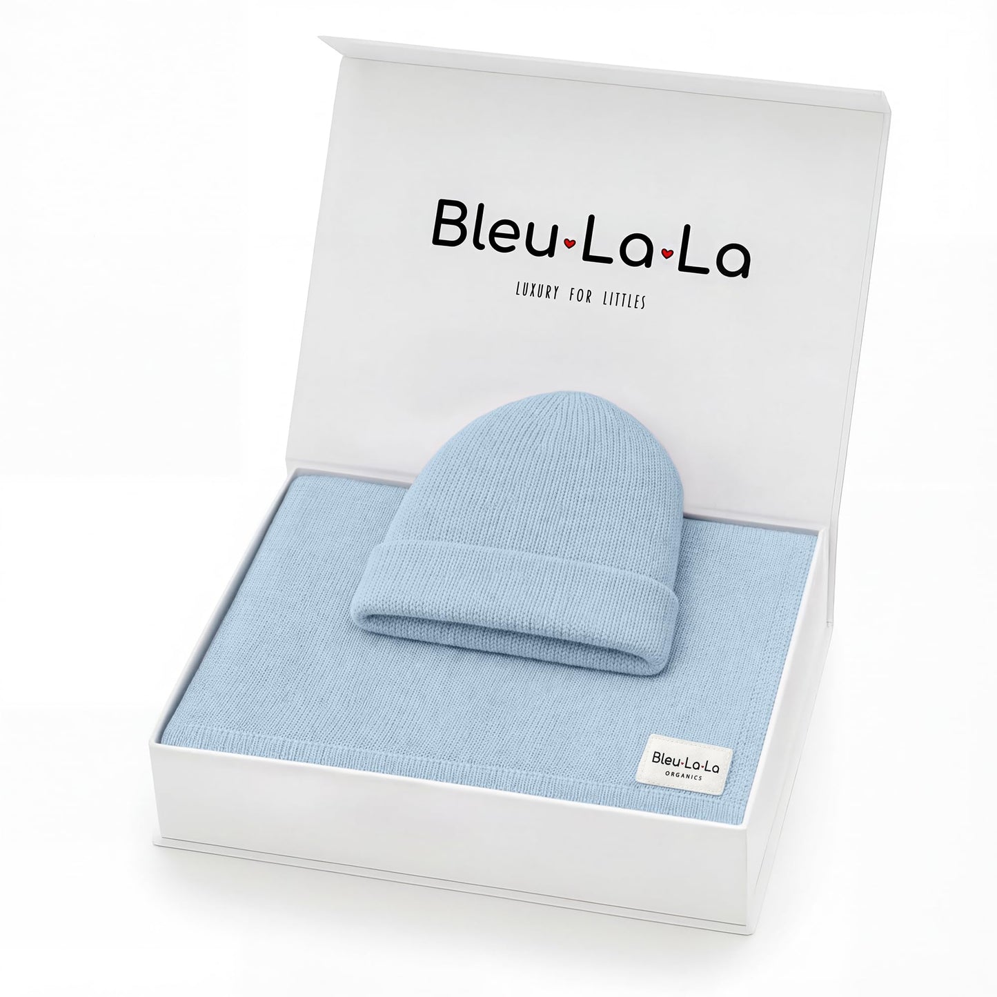 Bleu La La Baby Gift Set - Organic Cotton Newborn Blanket Essentials, Thoughtful Baby Shower & New Baby Gift for Boys & Girls (Luxe - Sky Blue)