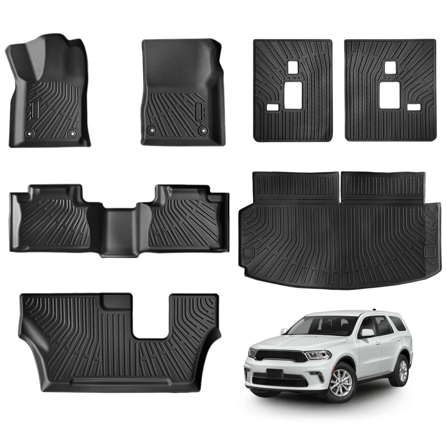 Floor Mats for Dodge Durango 7 Seats 2016-2024 2025 2026, TPE Waterproof Non-Slip All Weather Protection Custom (Floor Mats & Cargo Liner)
