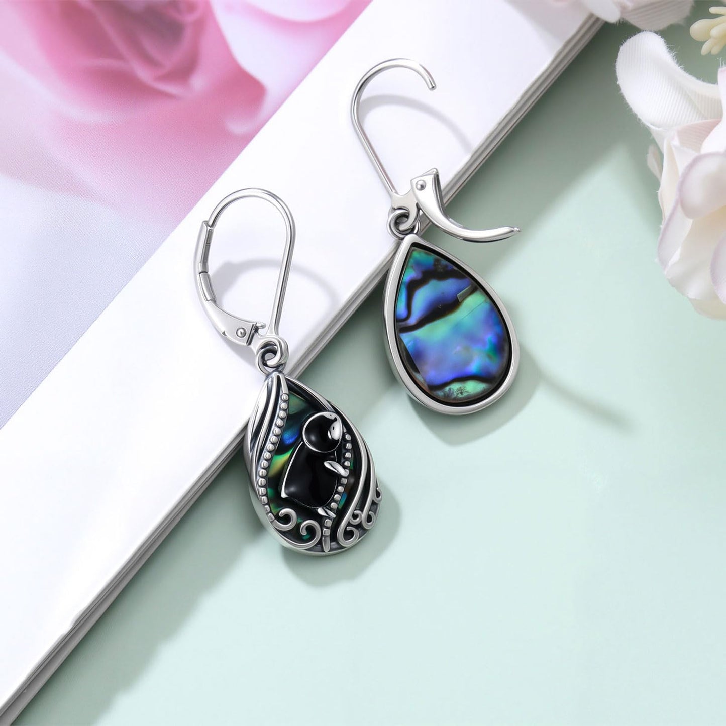 YYmqmq Penguin Earrings for Women 925 Sterling Sliver Abalone Dangle Earrings Leverback Penguin Jewelry Gifts for Women Girlfriend Mom Birthday Gifts