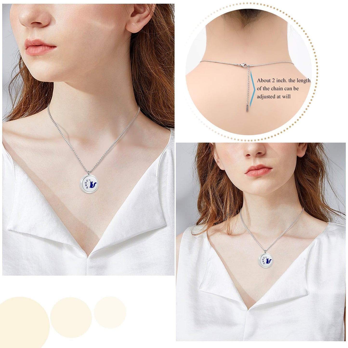 Minicremation Stainless Steel Paw Print Round Perfume Essential Oil Diffuser Pendant Necklace Women Aromatherapy Essential Oil Diffuser Locket Pendant Necklace, with Refill Pads (Customize-Image)