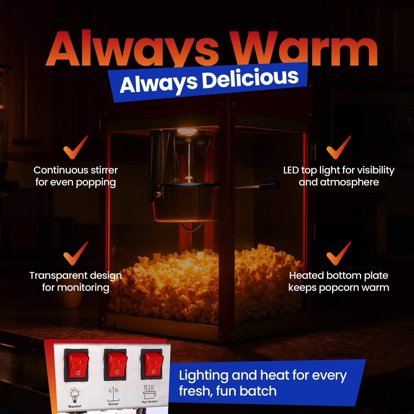 Popcorn Machine - Electric Popcorn Popper | Stainless Steel Kettle With Scoops, Bags, Cups & Shaker | Countertop Machine, Theater Style | Ready in 5 Minutes | 1500 W | Red, 8 oz (64 Cup Capacity)