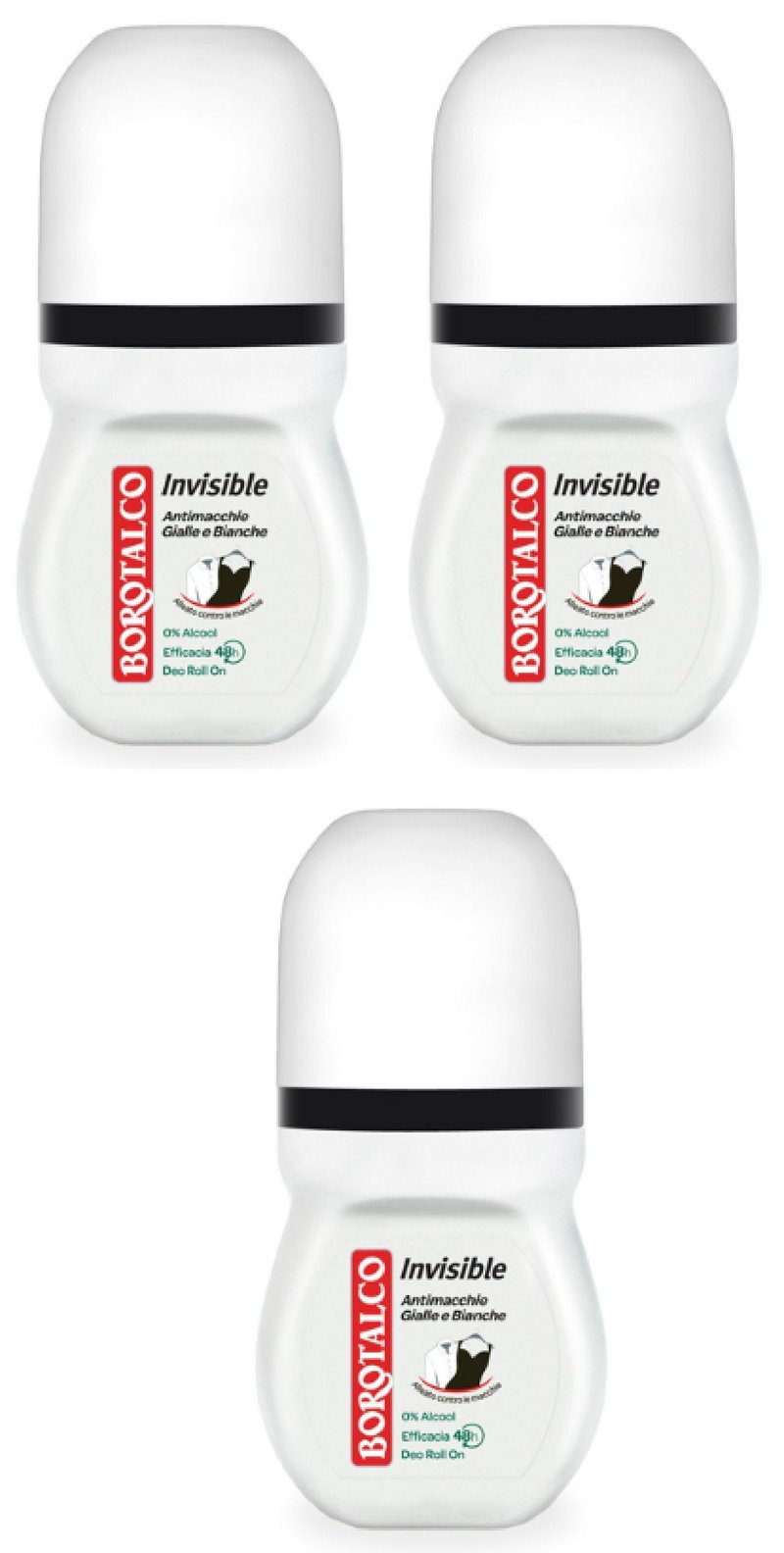 Borotalco:"Invisible" Anti-Stain Deodorant 1.69 Fluid Ounces (50ml) Deo Roll On (Pack of 3) [ Italian Import ]