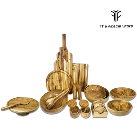 9.8 inches Acacia Wood divided Bowl, in a gift box, for candies, Nuts, dry fruits, made from one pc solid acacia wood, made in Vietnam