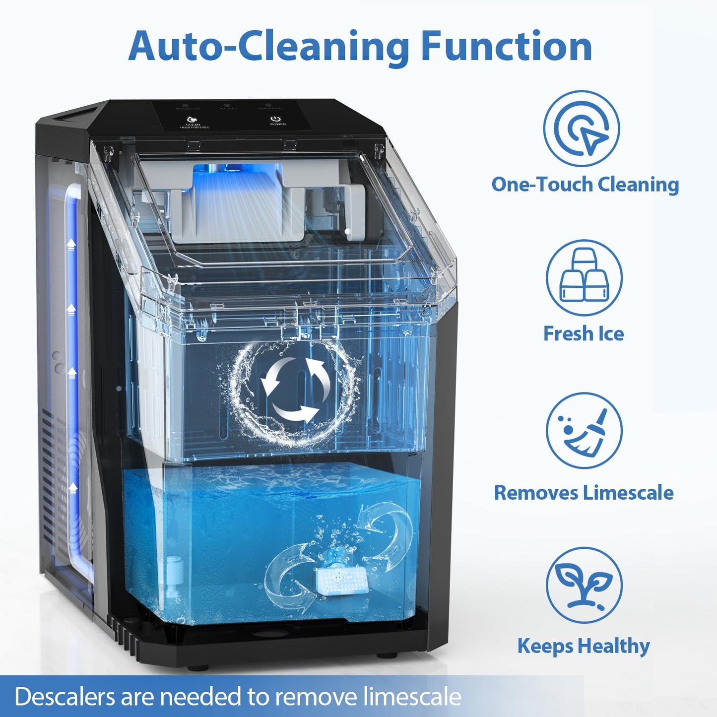 Aeitto Nugget Ice Maker Countertop, 55lbs/24H Ice Machine with 3.6L Water Tank&3.2Lbs Ice Basket, Self-Cleaning Pebble Ice Maker with Stainless Steel Housing for Home Office and Party, Black