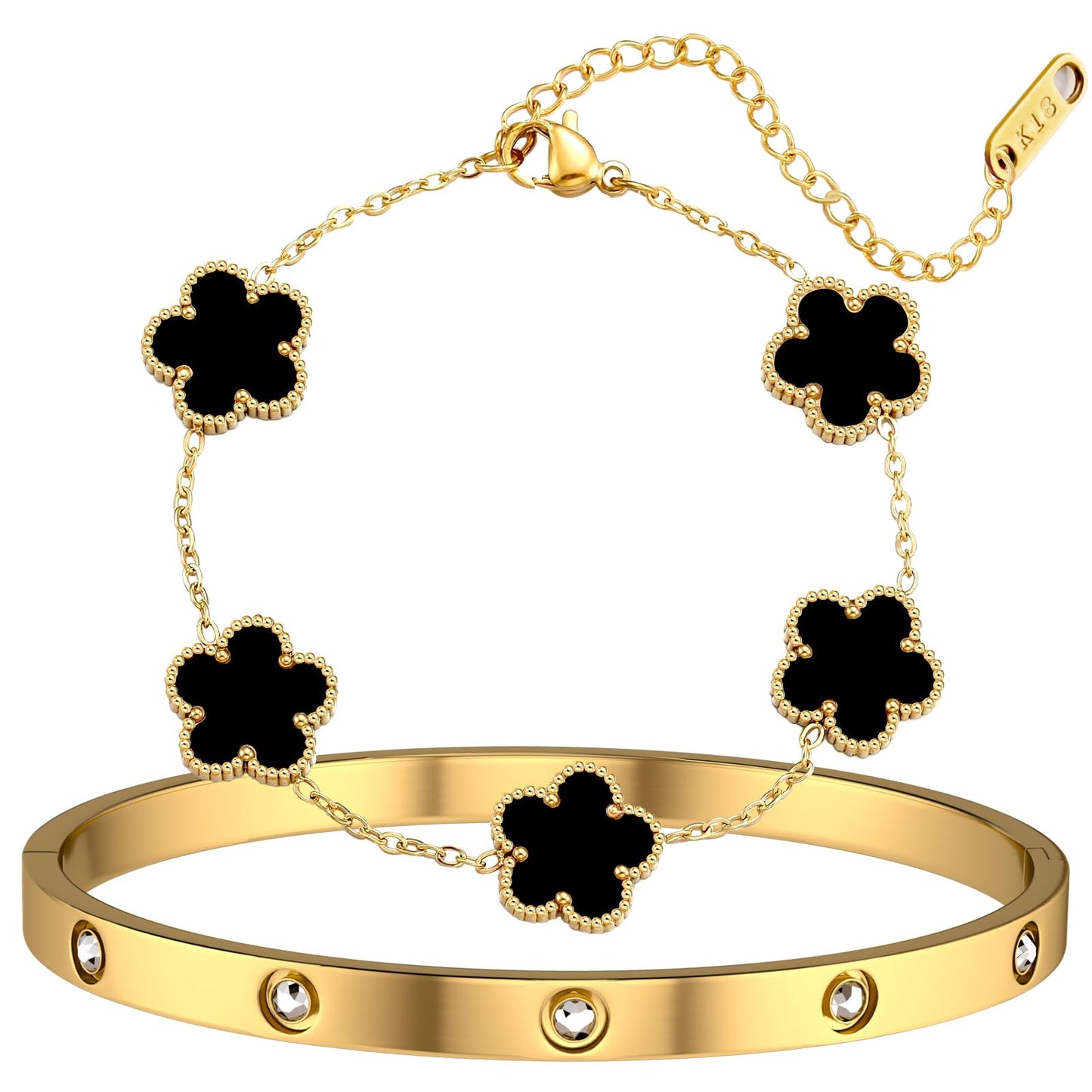 KARCCI Lucky Clover Bracelet and Friendship Love Bangle Bracelets Set for Women Girlfriend Cubic Zirconia Bracelet Set, Christmas Valentines Wedding Birthday Gifts