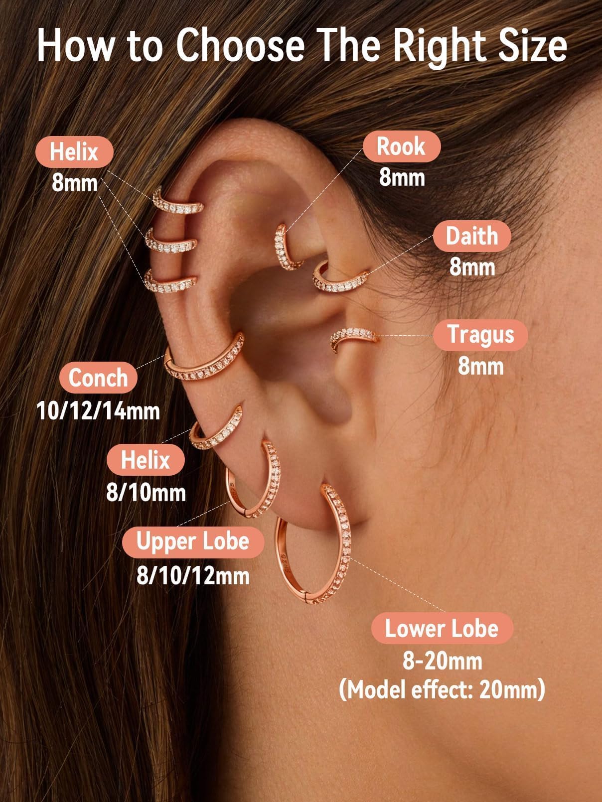 FaithHeart 925 Sterling Silver Huggie Hoop Earrings, Small Silver Hoop Earring for Women, Rose Gold Hypoallergenic Cartilage Earrings for Women 8mm