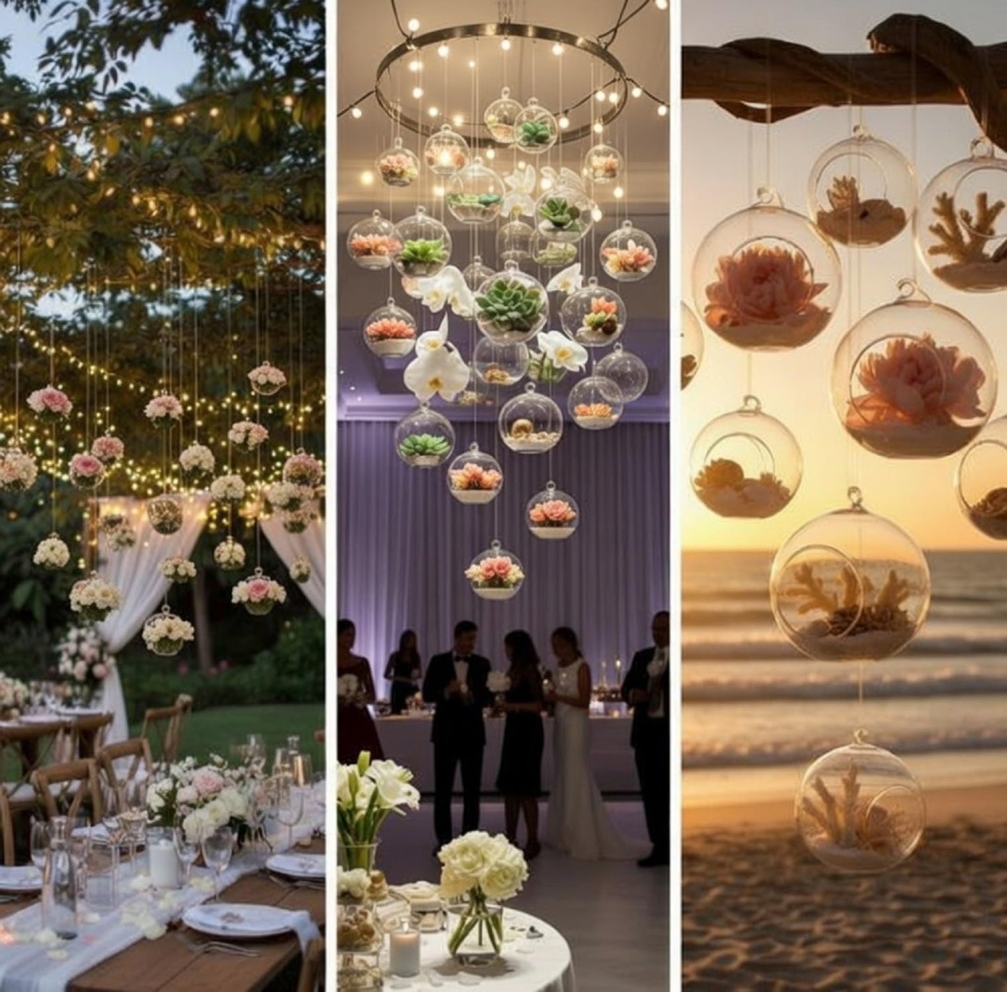 GlikCeil 12 Pcs 5.3'' 3.9'' 3.15'' Hanging Glass Tealights Candle Holder Large Globes Fillable Plant Clear Terrarium Orbs Air Plants Holder with Fishing Line Wedding Centerpiece Tree Decor