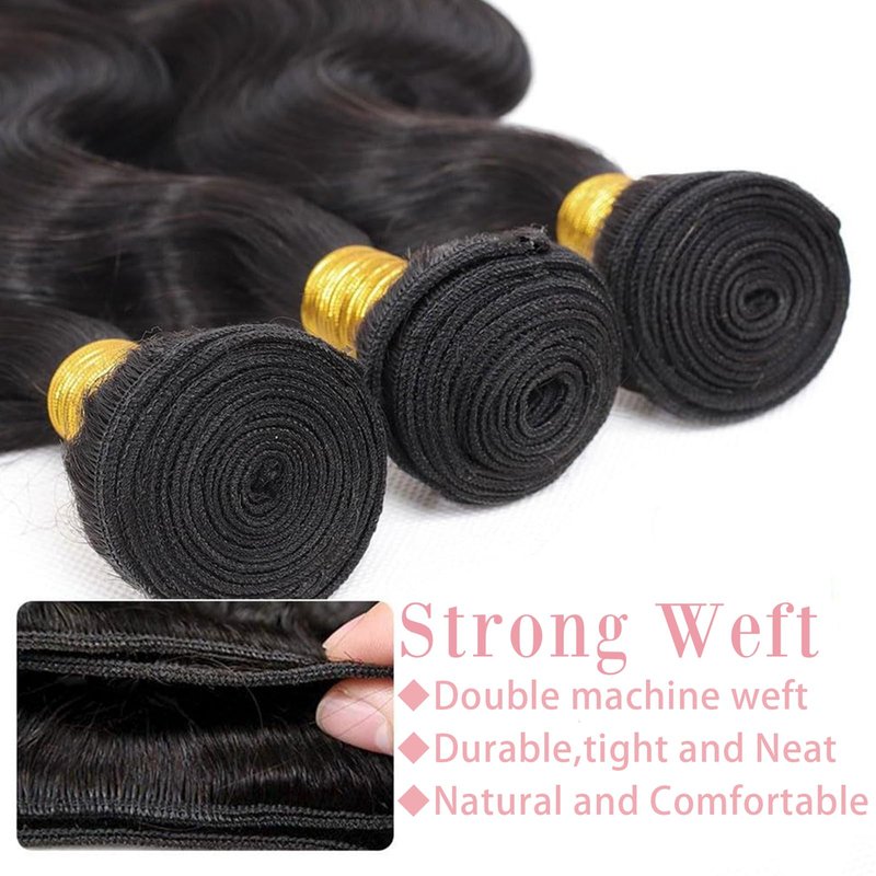 Asxdovig 12A Human Hair Bundles 10 12 14 Inch Body Wave Bundles Human Hair 100% Unprocessed Brazilian Virgin Weave 3 Bundle Real Natural Black Wet and Wavy Human Hair Extensions 1B Color for Women